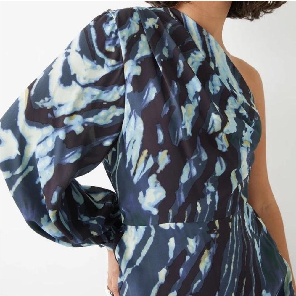 & Other Stories Blue Abstract One Shouldered Midi Dress